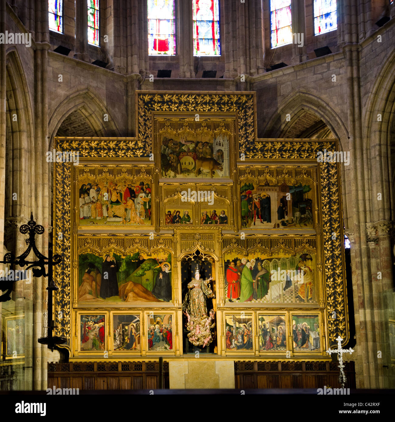 15th century altar of Cathedral of Santa María de León. León, Spain. Stock Photo