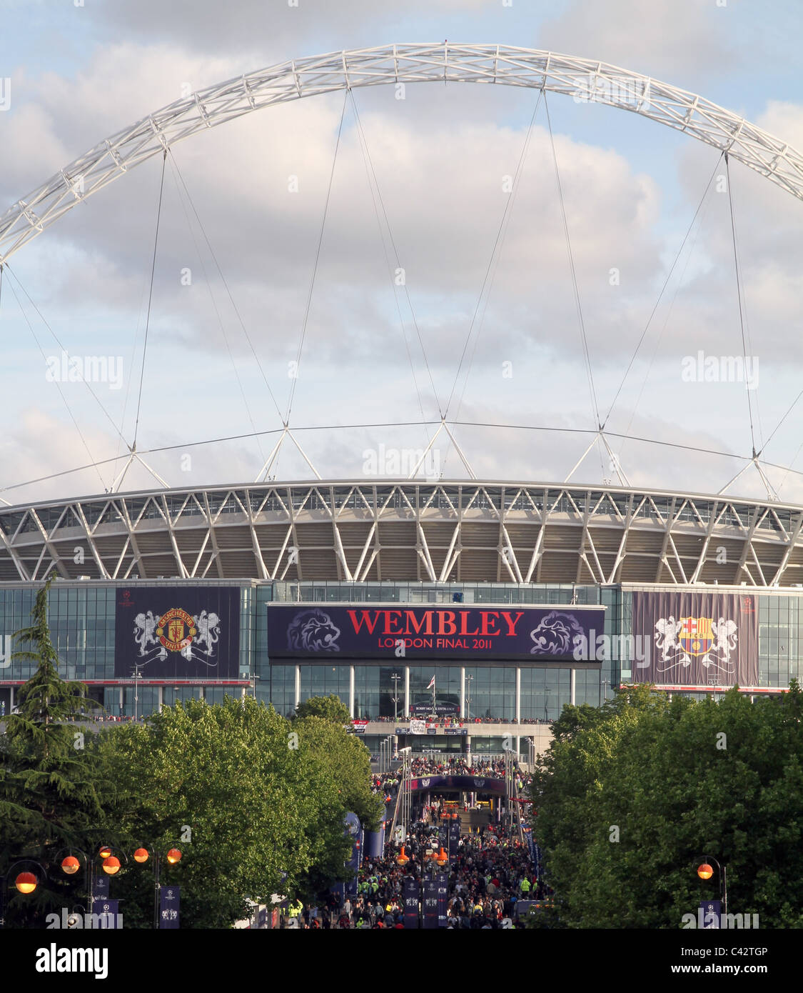 Barcelona and Manchester United fans outside Wembley stadium in London