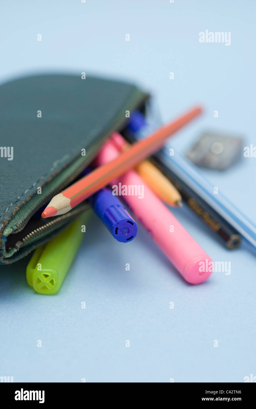 Pencil case containing school supplies Stock Photo Alamy