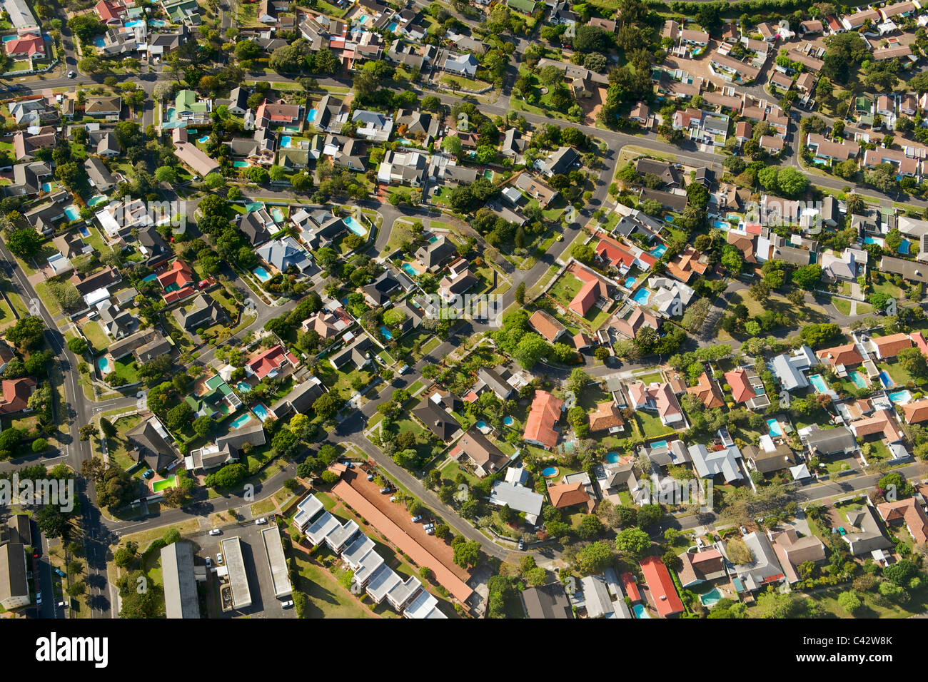 Aerial view of suburban Cape Town showing houses in the suburb