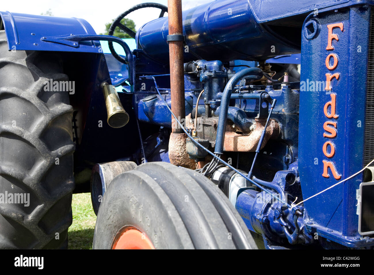 Detail of engine of vintage Fordson tractor. Stock Photo