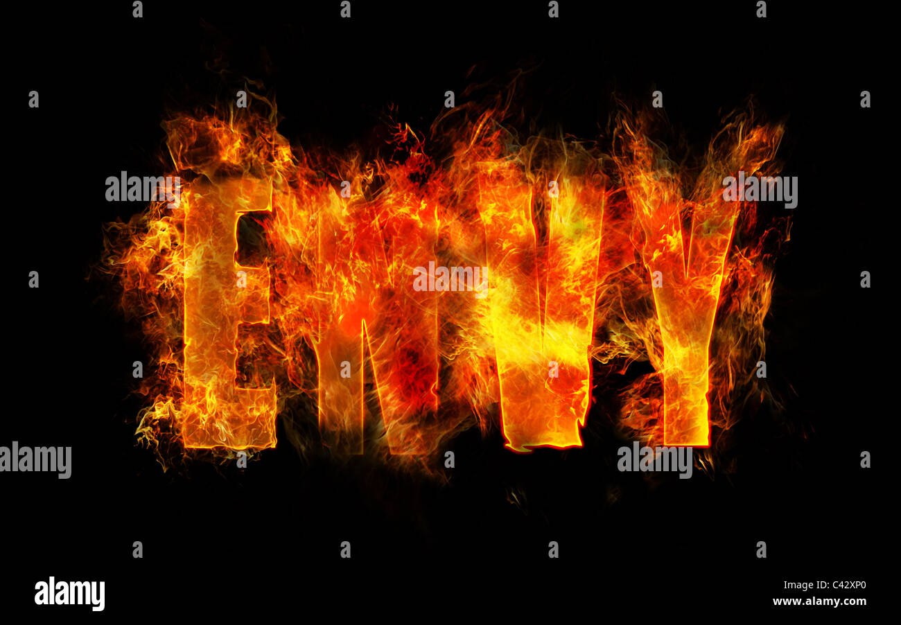 the deadly sin ENVY made from fire Stock Photo
