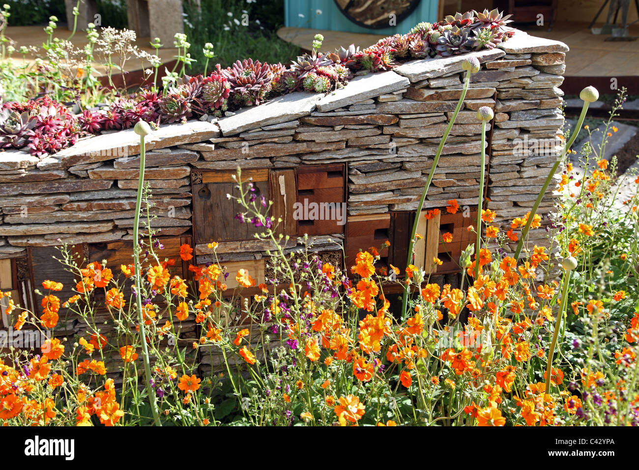 Drystone raised bed in Royal Bank of Canada New Wild Garden, Chelsea Flower Show 2011 Stock Photo