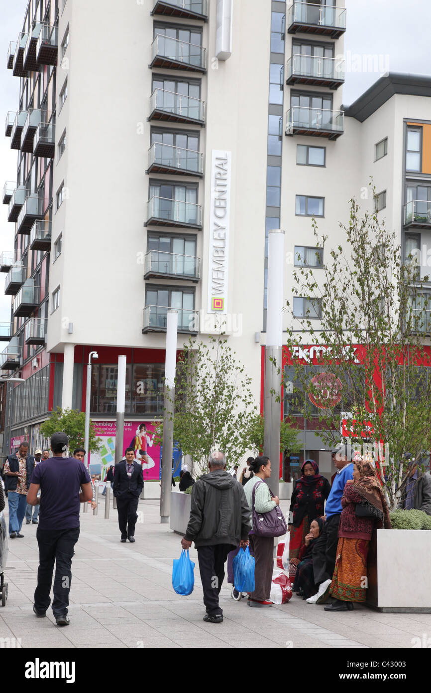 Wembley High Road, with a modern block of flats in the background Stock
