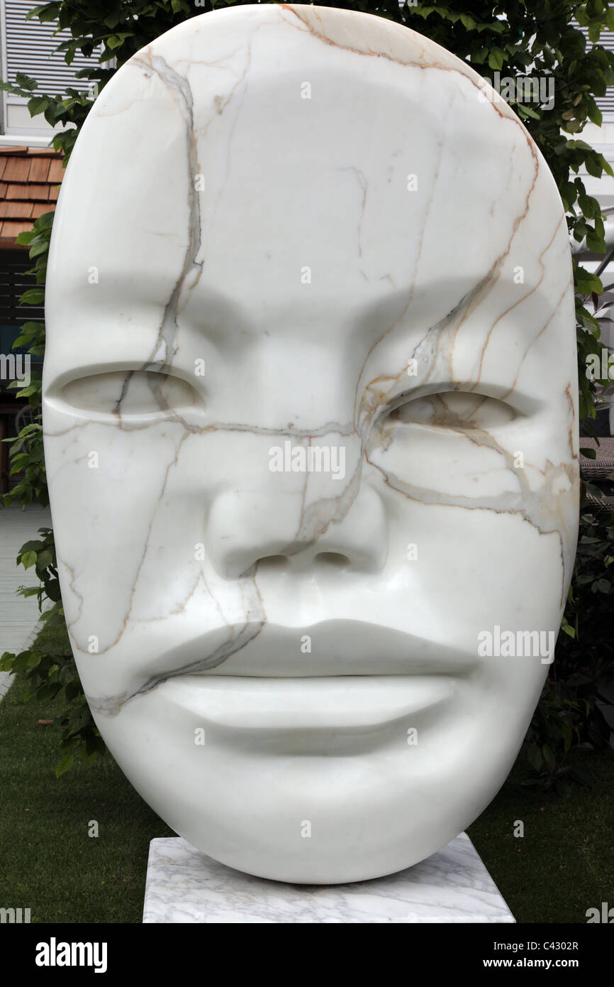 Marble face sculpture, Chelsea Flower Shower 2011 Stock Photo