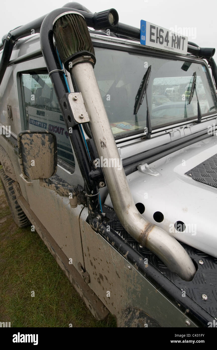 snorkel induction system on landrover snorkels land rover rovers landrovers tube air intake airintake raised Stock Photo