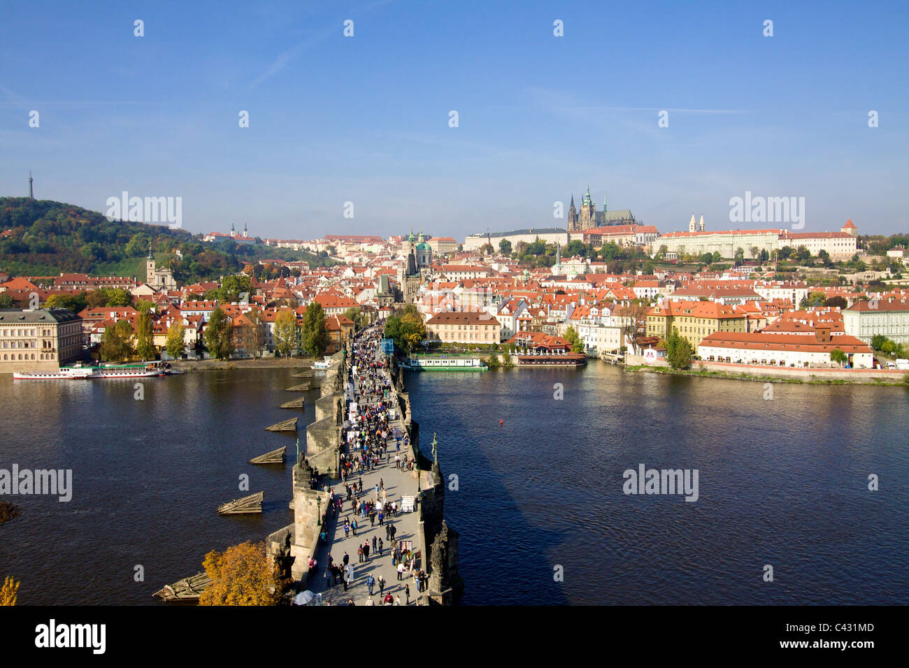 Aerial view of Charles Bridge in Prague Stock Photo