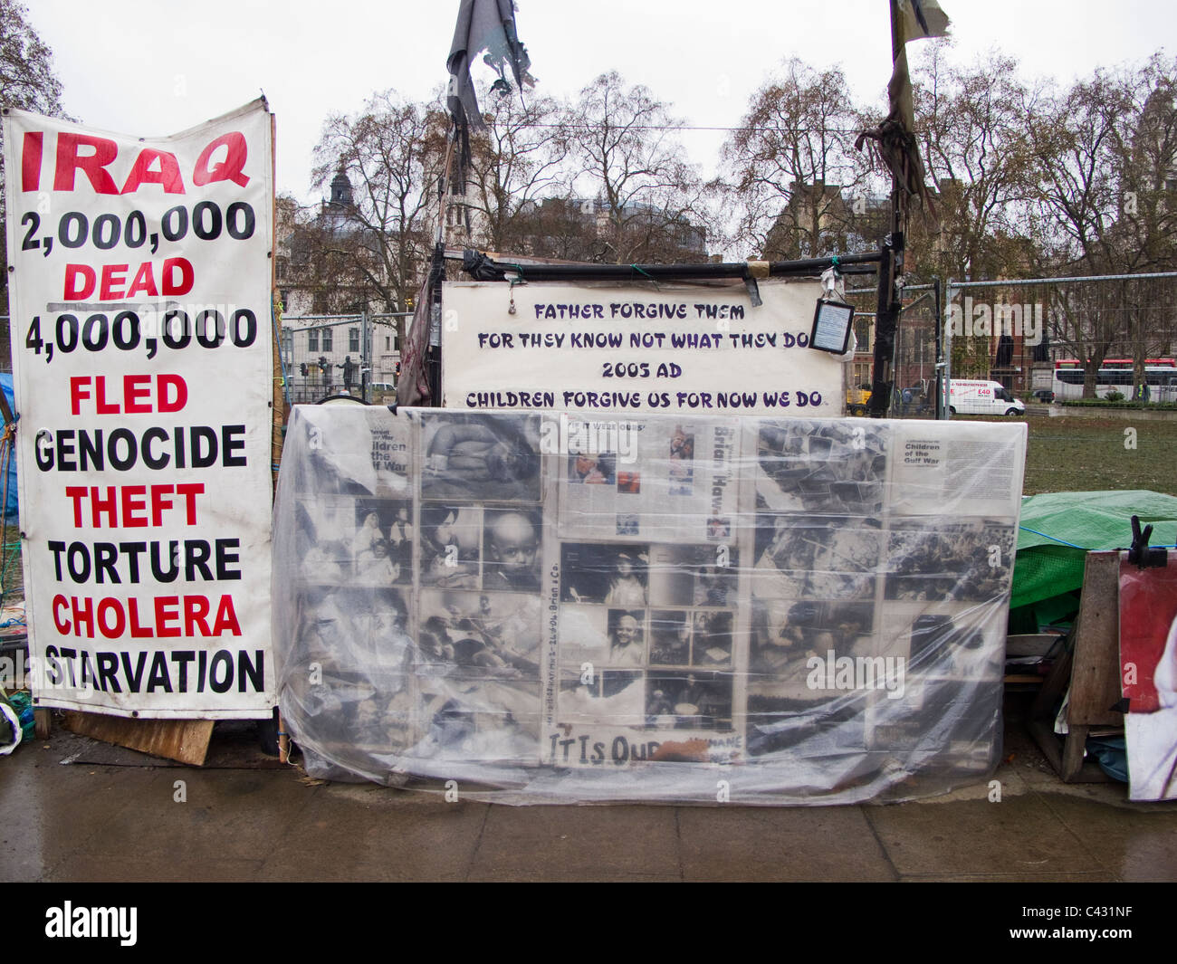 Peace protestors in Parliament Square, London, UK Stock Photo