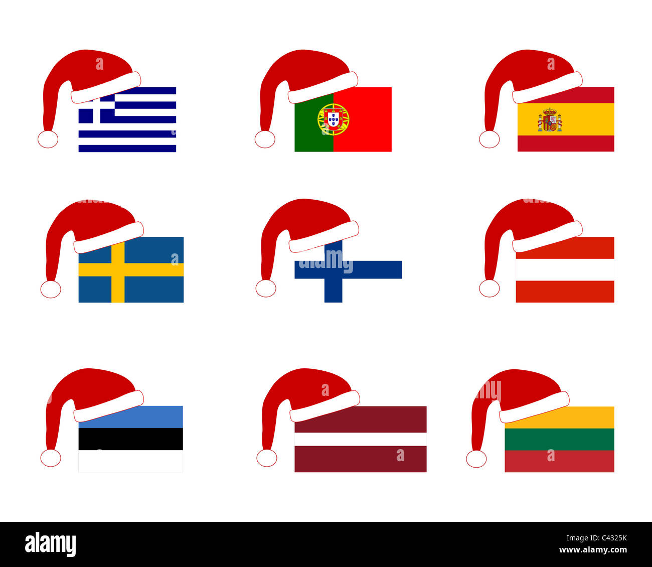 Flag of nine countries with Santa Claus cap Stock Photo Alamy