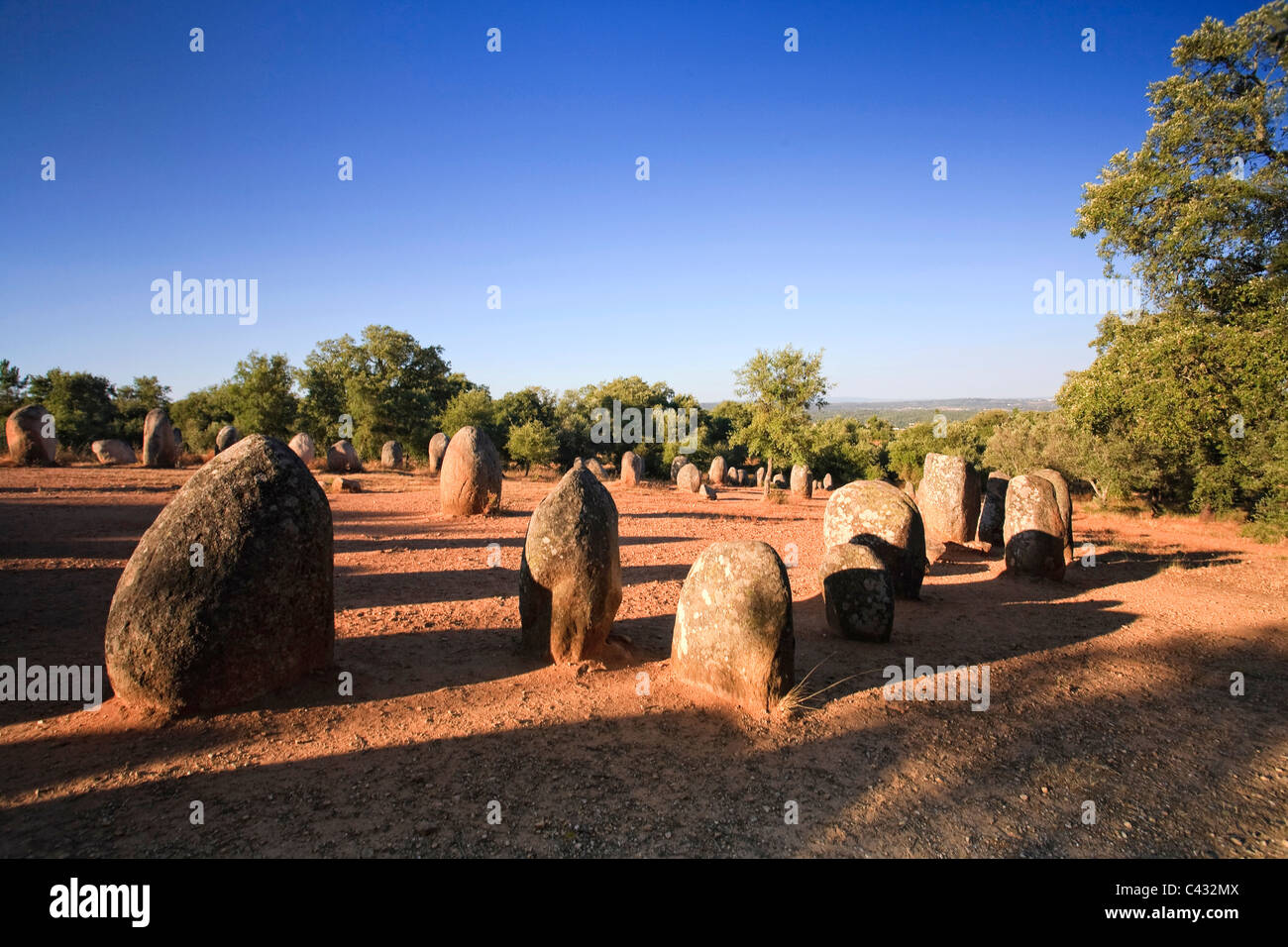 Cromeleque dos Almendres archeological site, Evora, Alentejo, Portugal Stock Photo