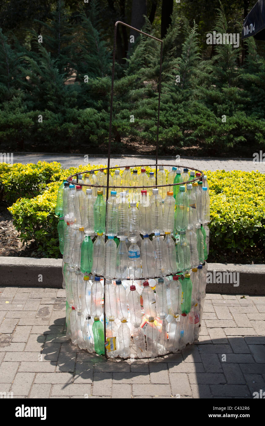 Trash bin made from recycled Water Bottles Chapultepec Park Mexico City