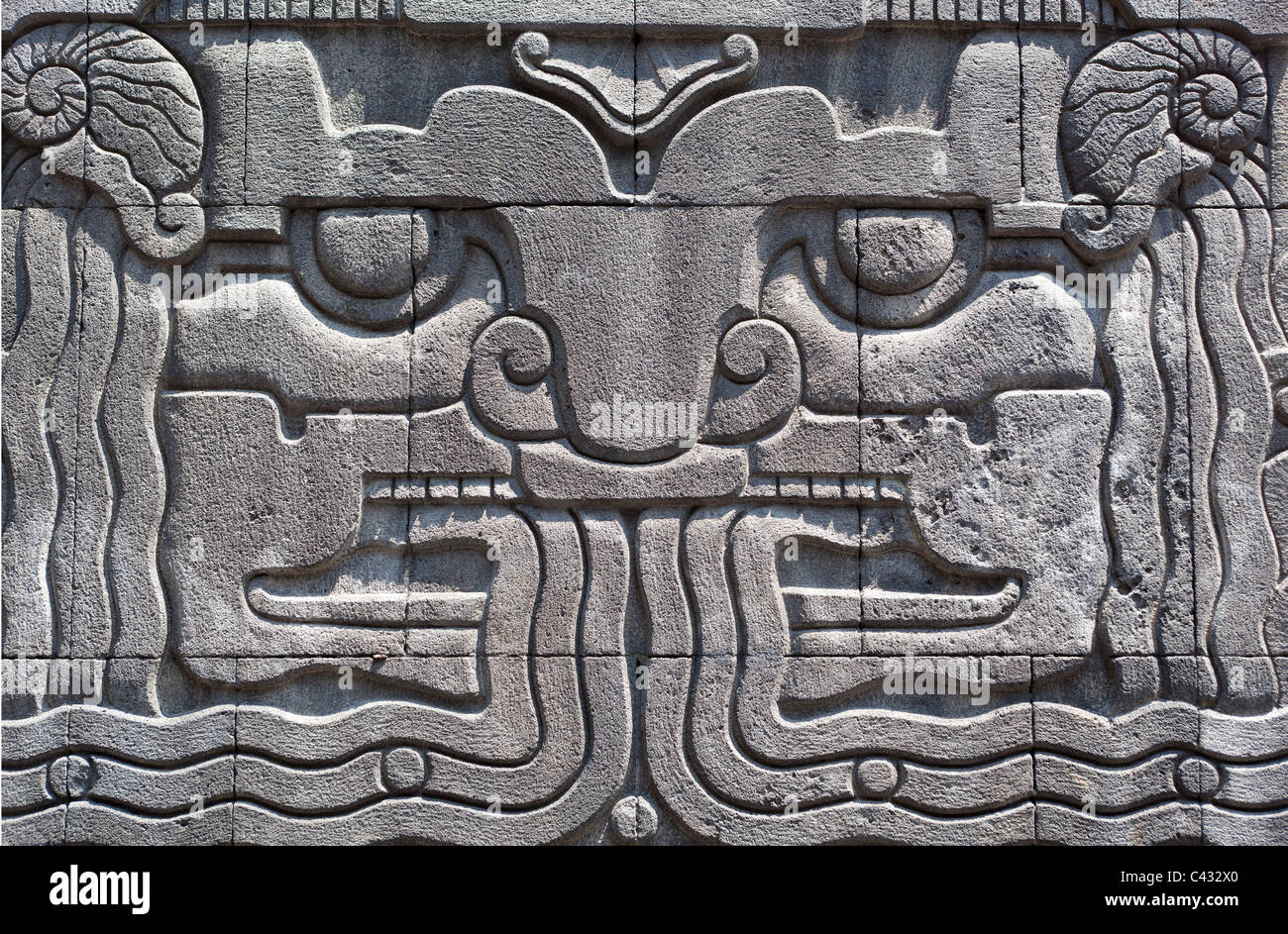 Carving in Stone in the wall outside The Museo de Arte Popular Mexico City Mexico Stock Photo
