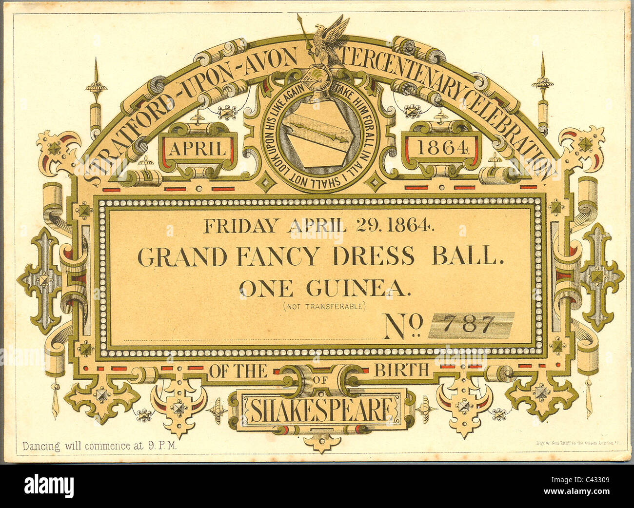 invitation to the Grand Fancy Dress Ball held in April 1864 to celebrate the tercentenary of the birth of Shakespeare Stock Photo