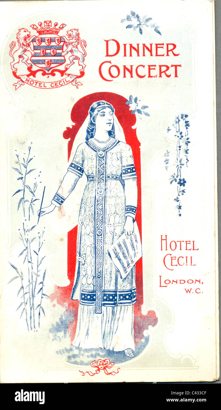Concert programme held at the Hotel Cecil, London W C Stock Photo