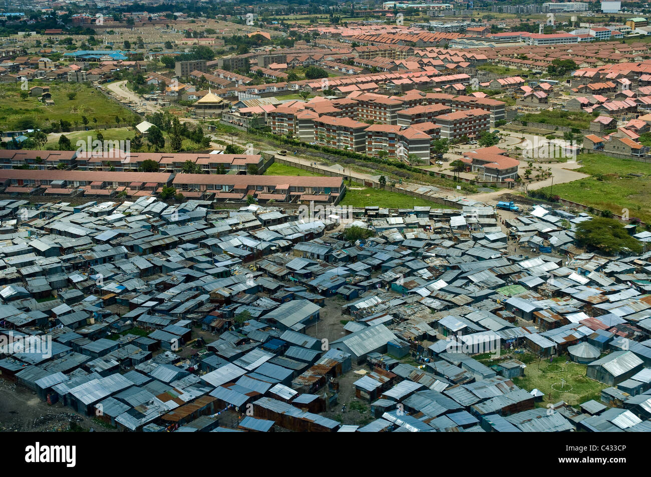 Aerial view of a slum and middle class suburb, Nairobi, Kenya Stock Photo
