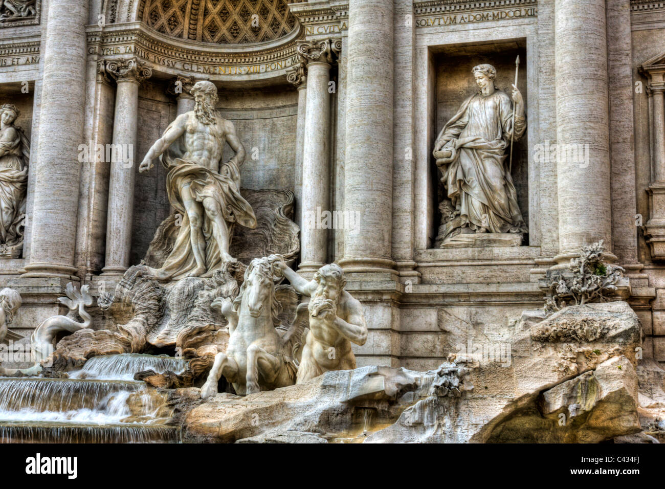 rome The Trevi fountain is at the ending part of the Aqua Virgo, an aqueduct constructed in 19 BC. Tourist travel destination Stock Photo