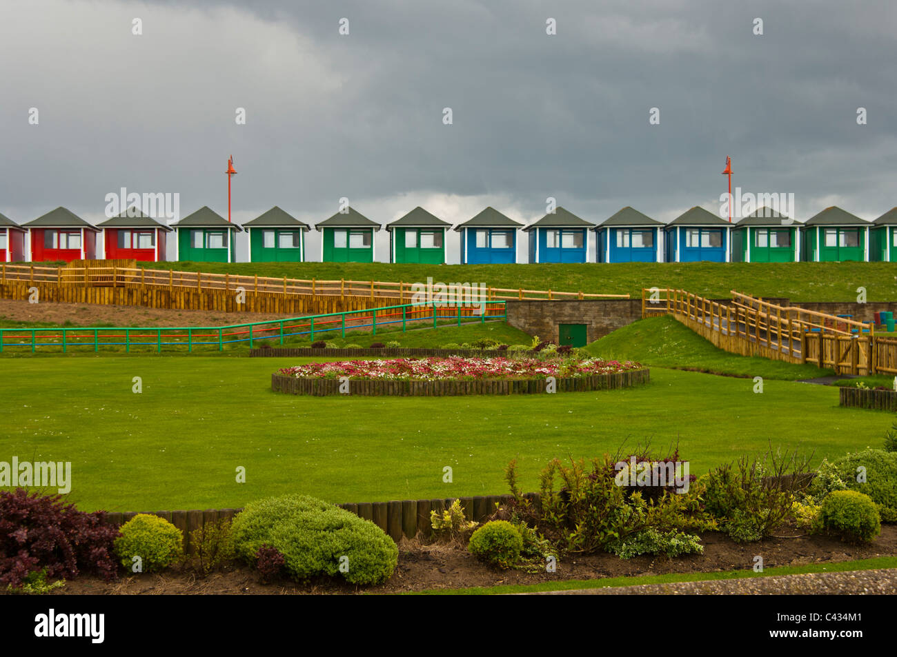 colourful beach huts at Mablethorpe in Lincolnshire Stock Photo