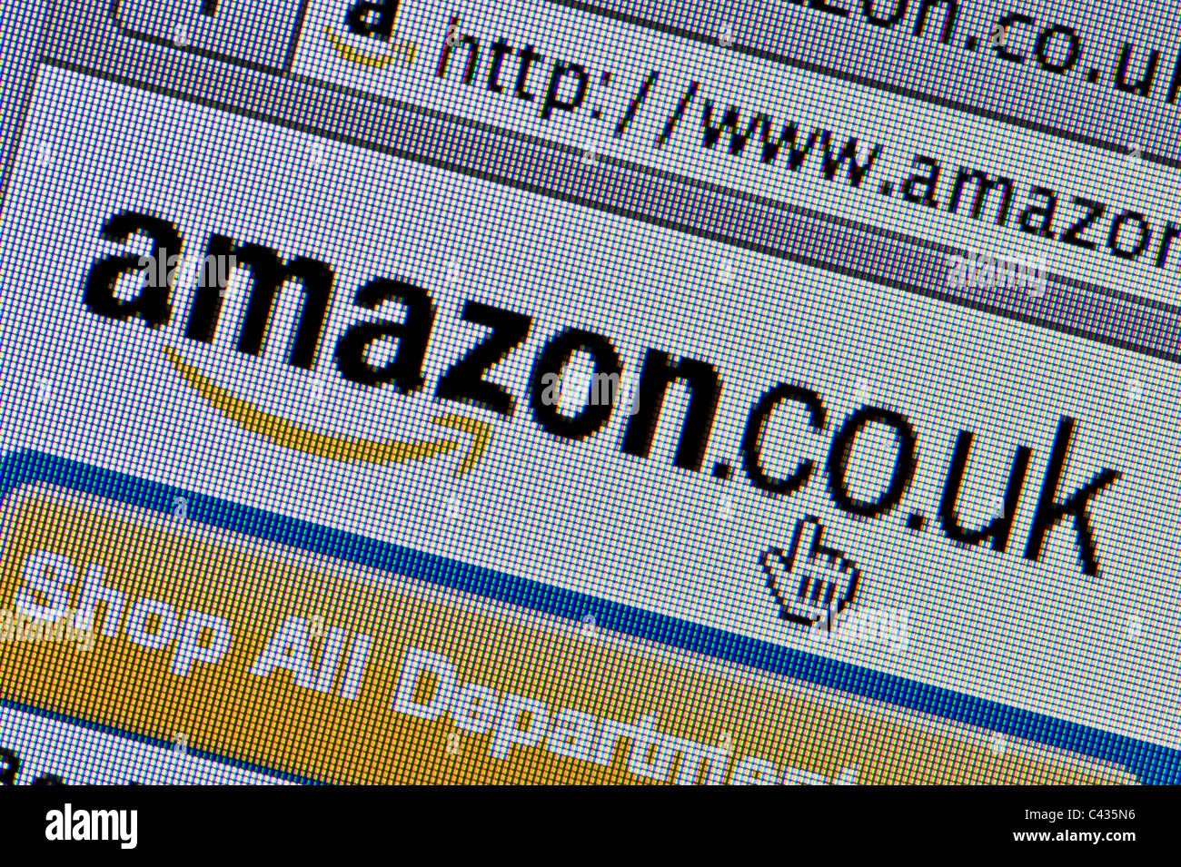 Close up of the Amazon logo as seen on its website. (Editorial use only: print, TV, e-book and editorial website). Stock Photo