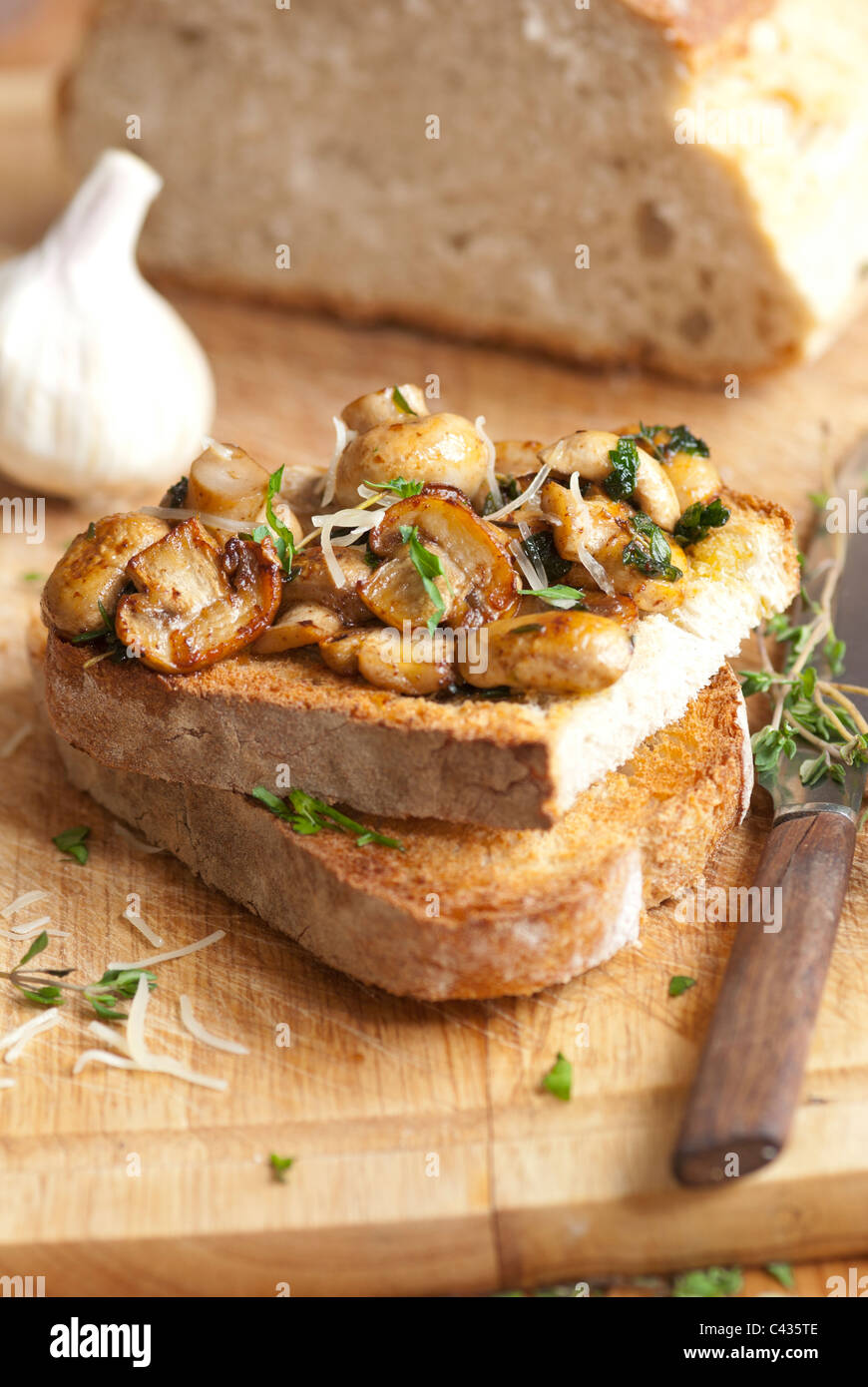 Garlicky mushrooms on toast Stock Photo Alamy