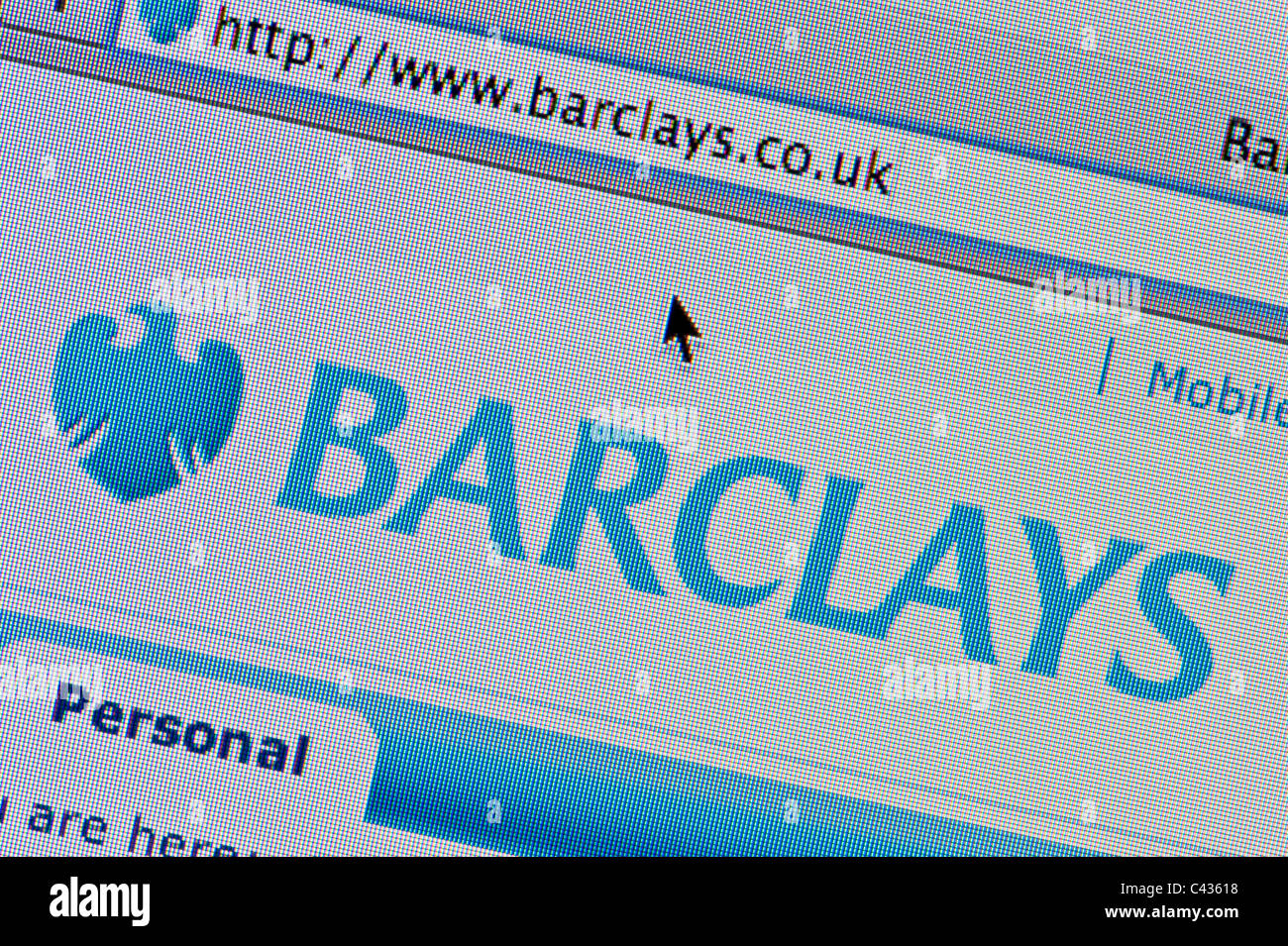 Close up of the Barclays logo as seen on its website. (Editorial use only: print, TV, e-book and editorial website). Stock Photo