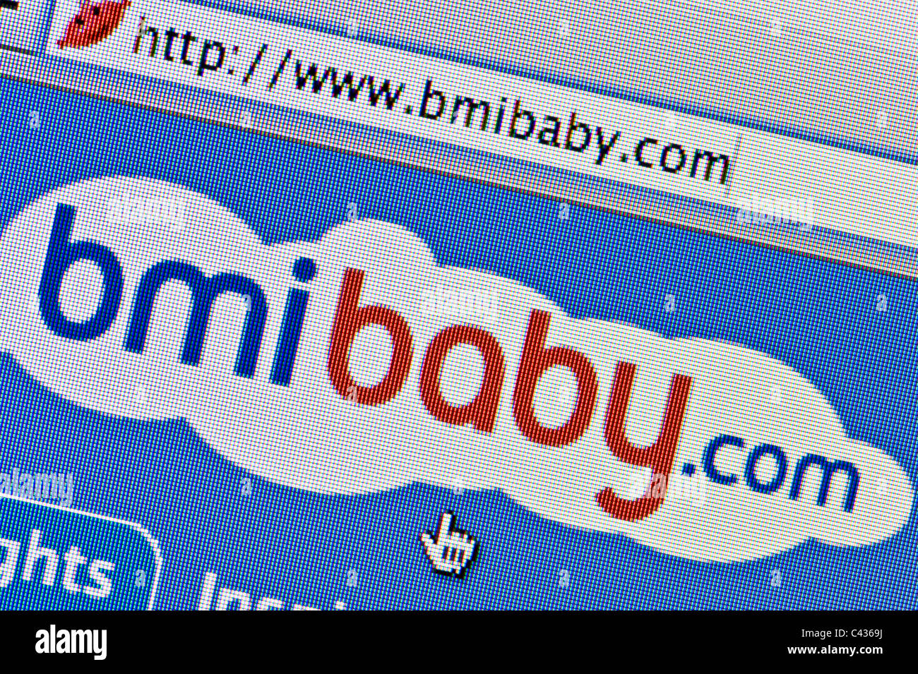 Close up of the Bmibaby logo as seen on its website. (Editorial use only: print, TV, e-book and editorial website). Stock Photo