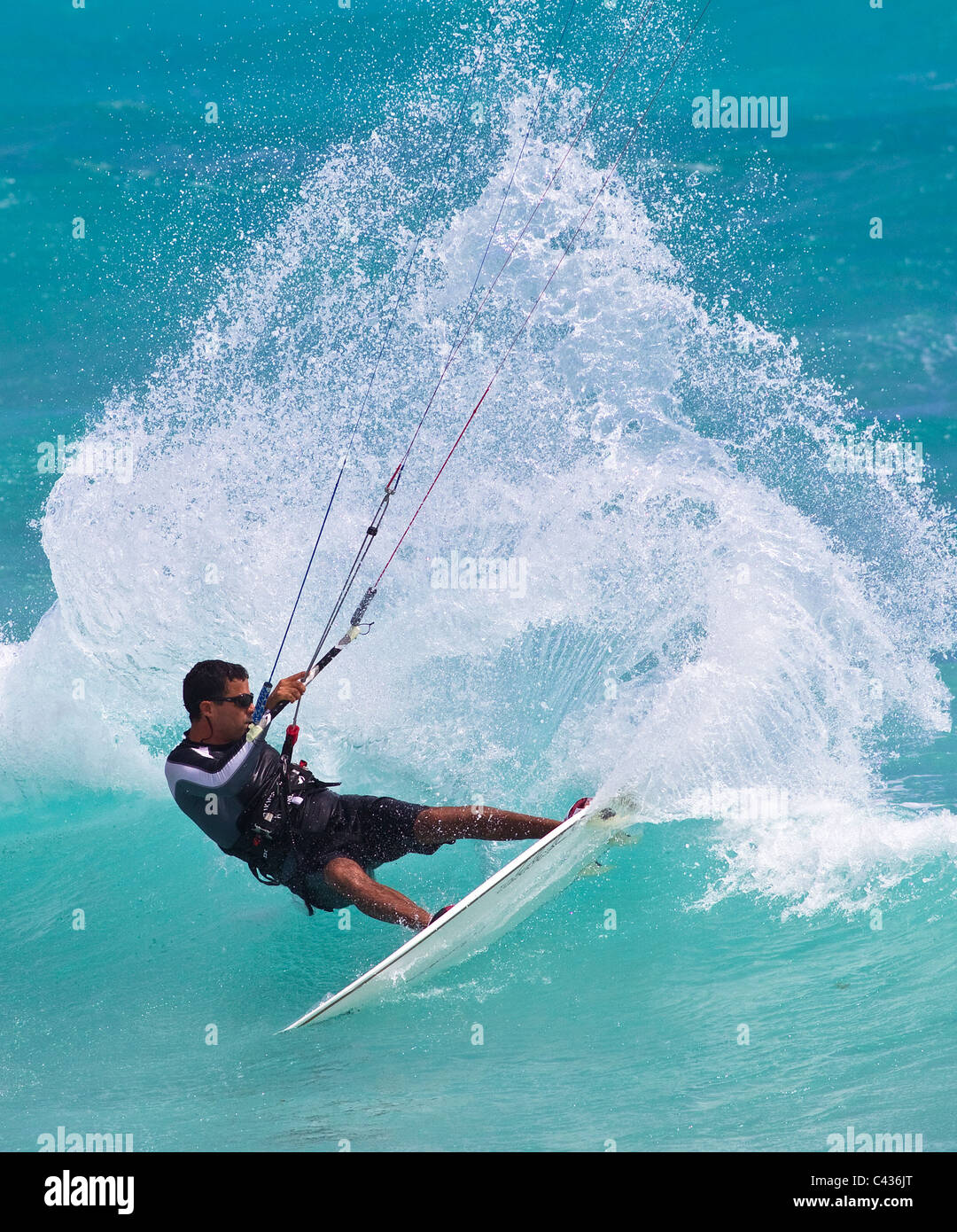 Kitesurfing at Silver Sands, Barbados, Caribbean, West Indies Stock