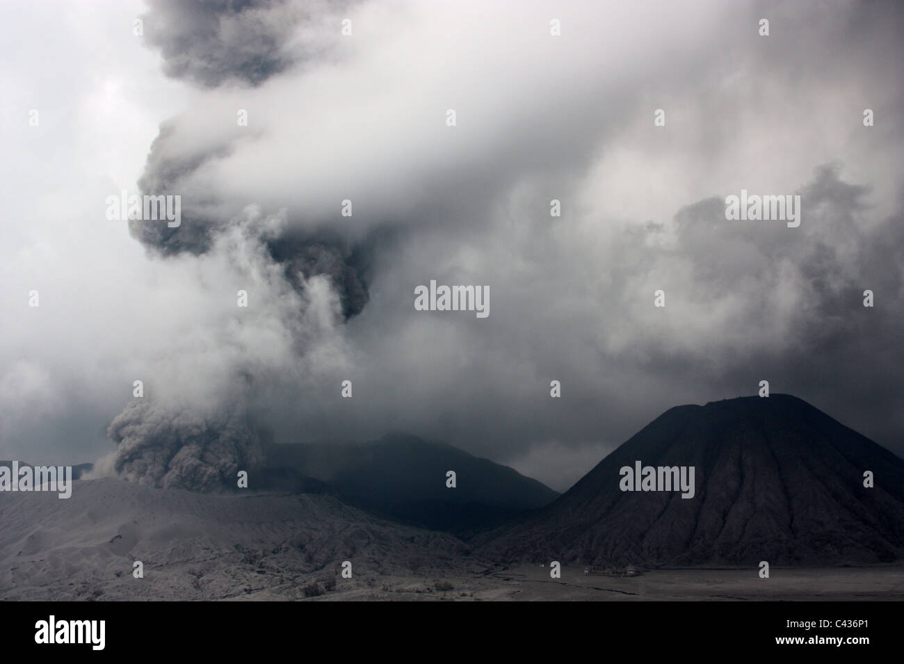 Eruption of Mount Bromo in early 2011 Stock Photo