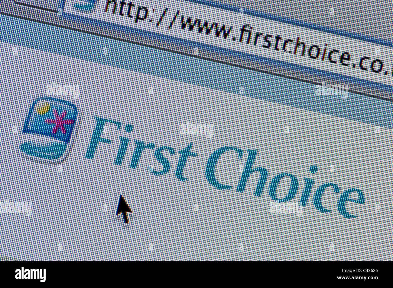 Close up of the 'First Choice' logo as seen on its website. (Editorial use only: print, TV, e-book and editorial website). Stock Photo