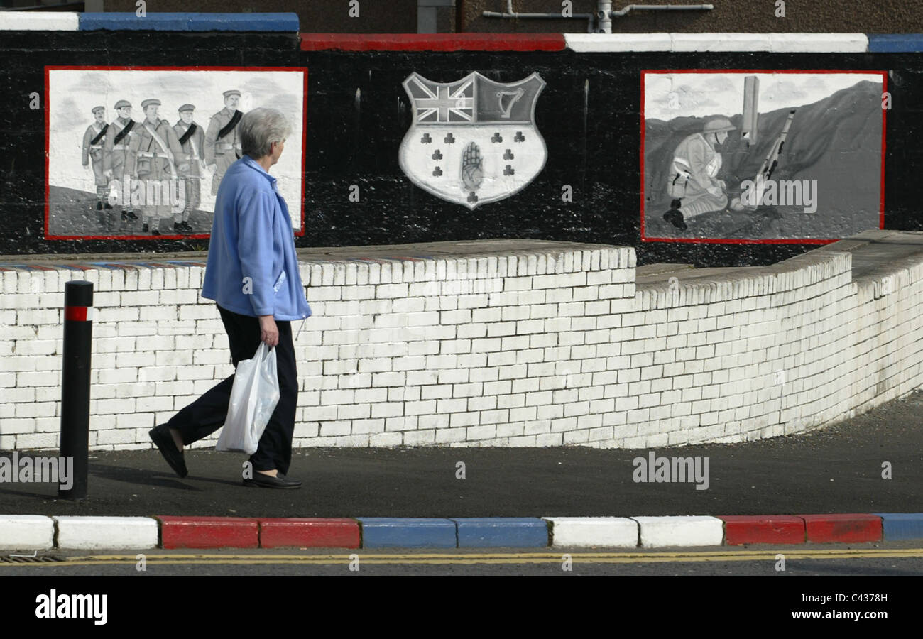 Red, white and Blue painted kerbstones seen in the streets of Northern