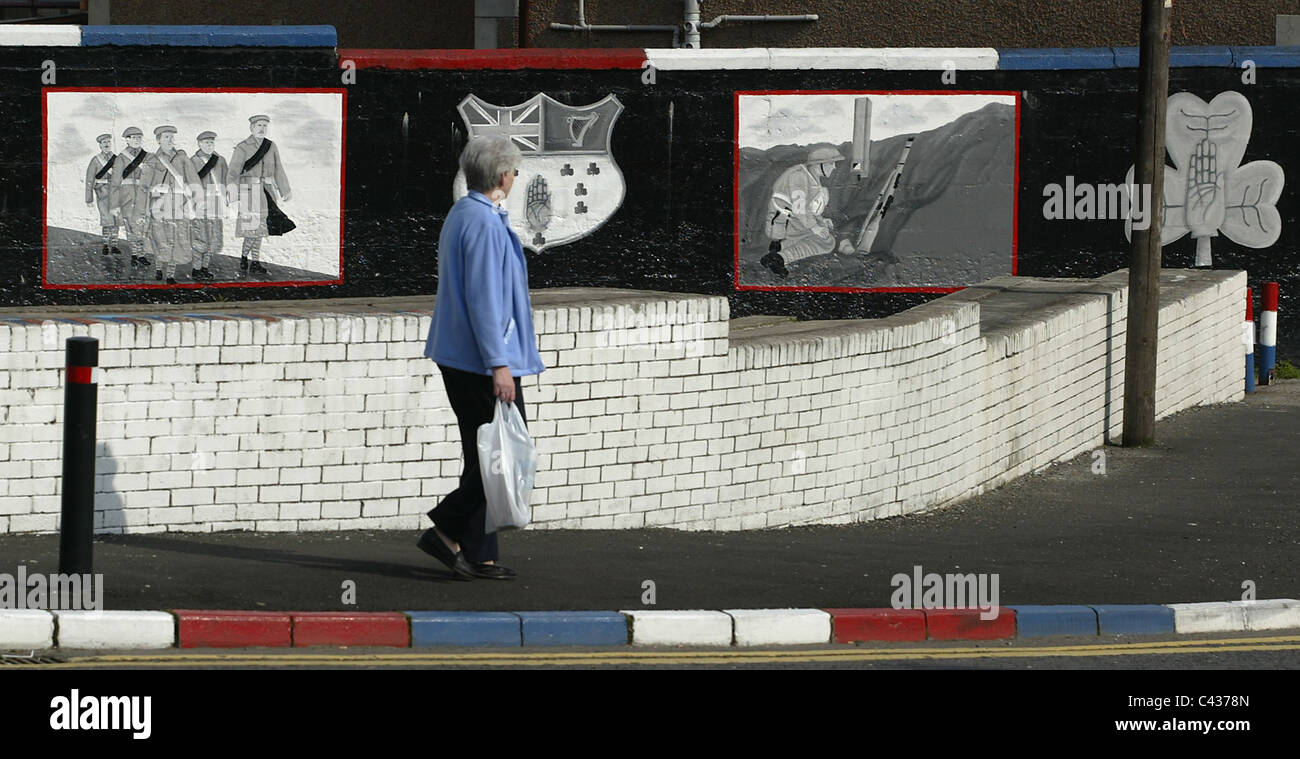 Red, white and Blue painted kerbstones seen in the streets of Northern