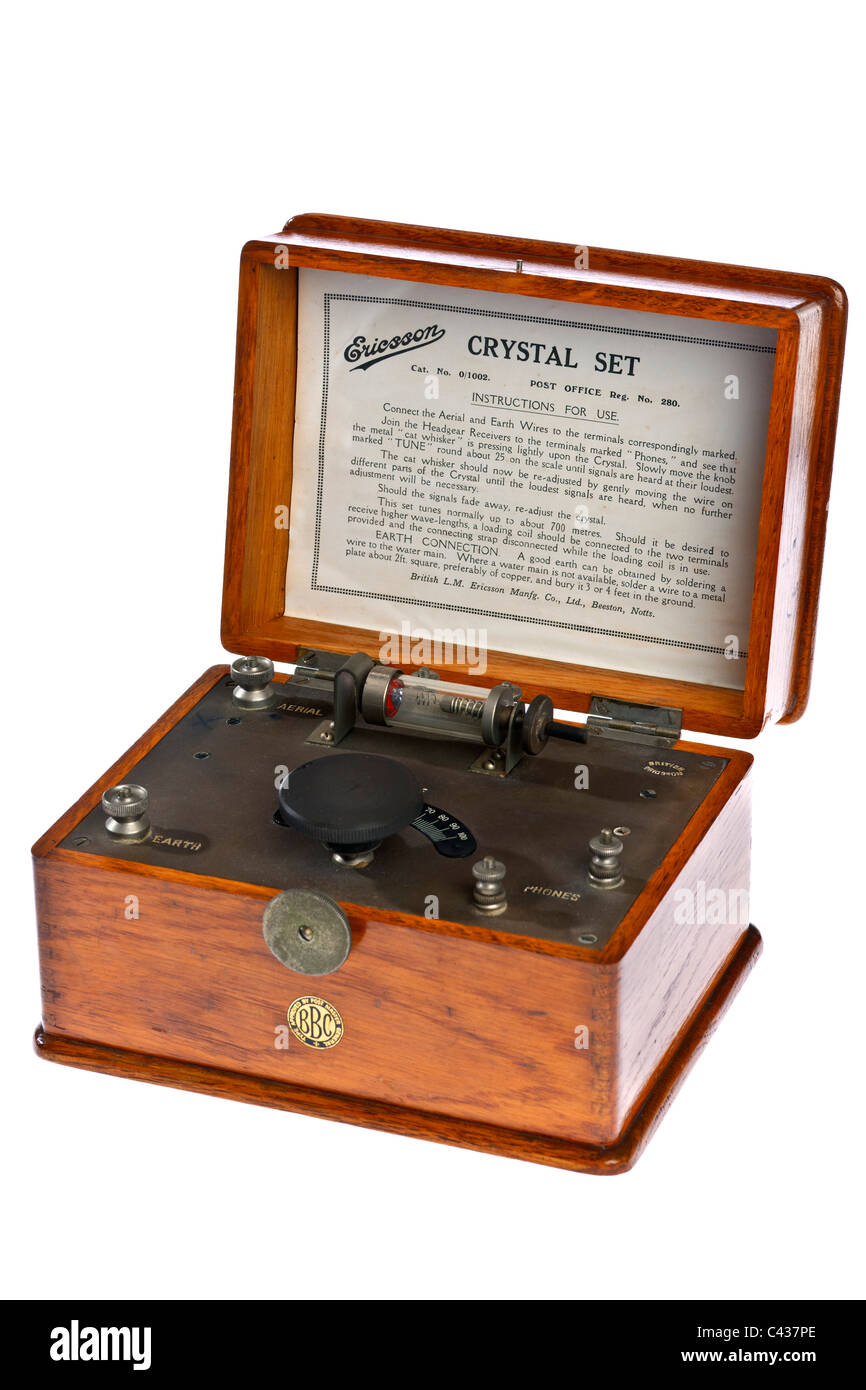 Ericsson Crystal radio set type 0/1002 with cat's whisker circa 1922 to 1924 BBC Type Approved by Postmaster General JMH4914 Stock Photo