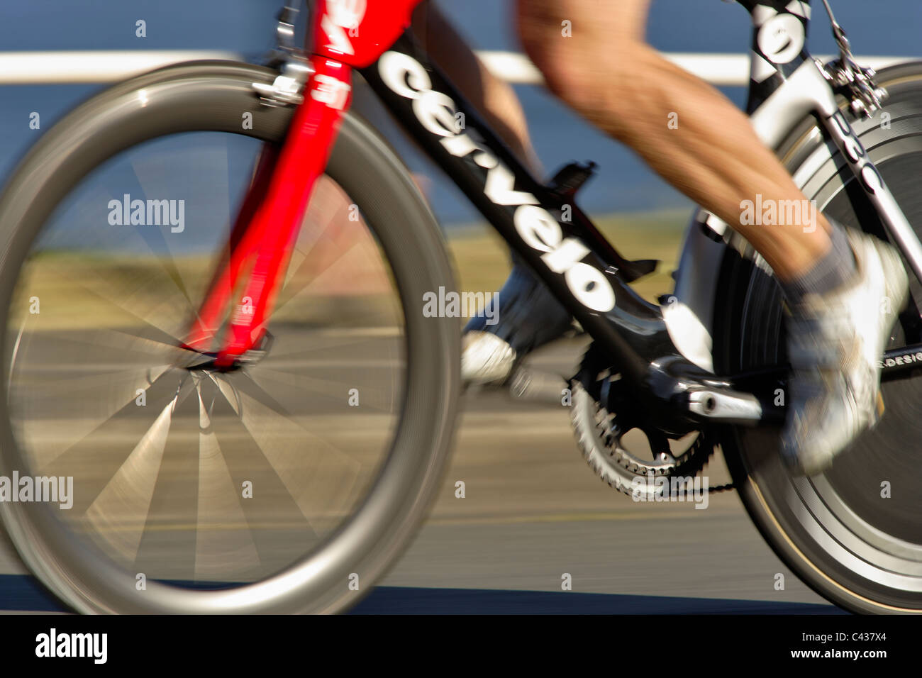 Male cyclist on 5 kilometer time trial sprint-Victoria, Brtisih Columbia, Canada. Stock Photo