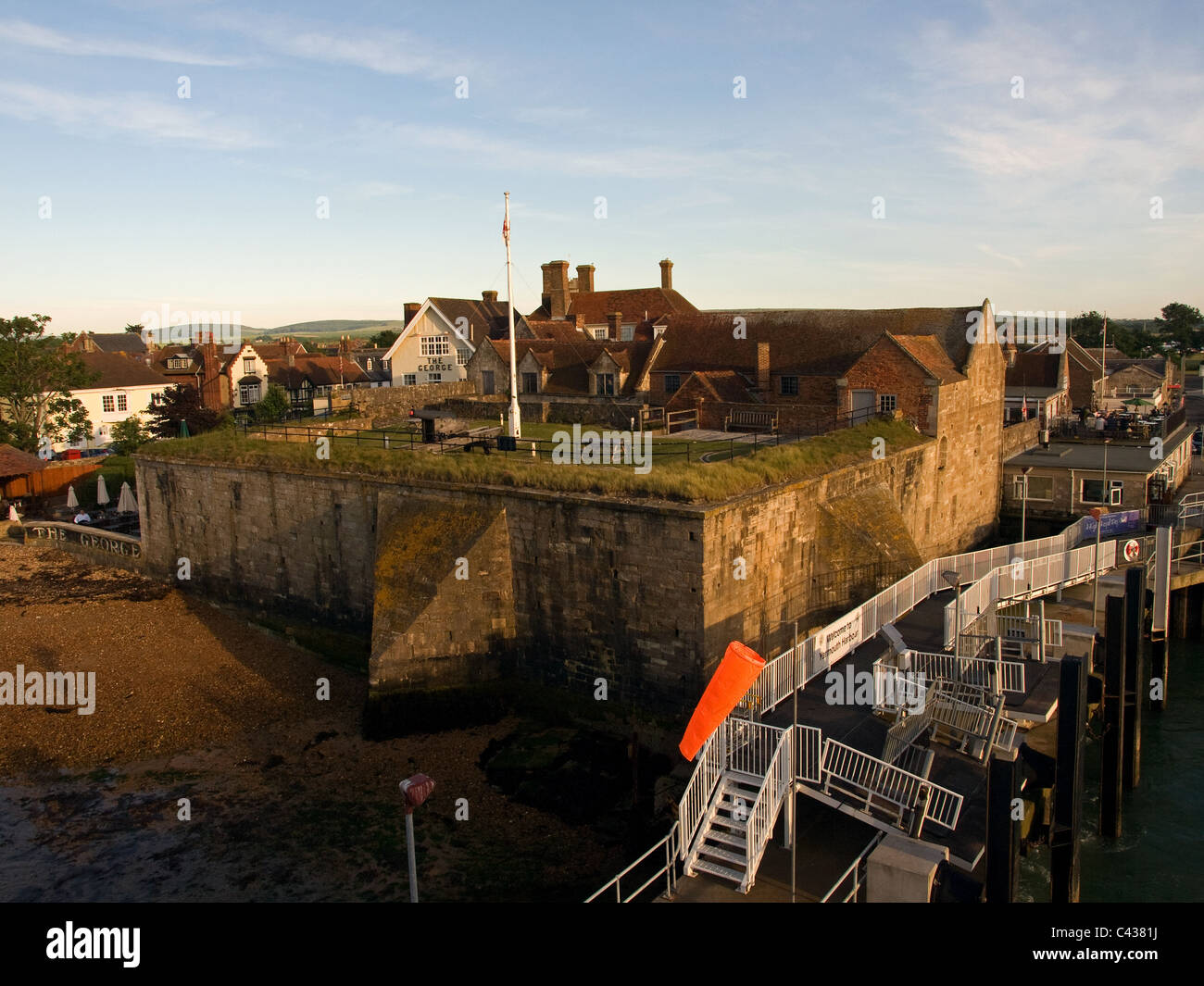 Yarmouth Castle and Wightlink ferry terminal Yarmouth Isle of Wight Hampshire England UK early evening Stock Photo