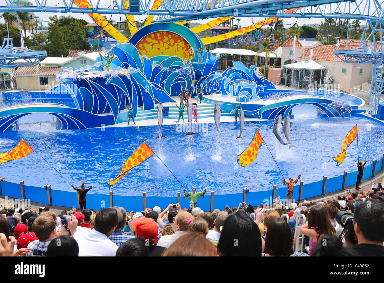 The dolphin show, Blue Horizons at SeaWorld Stock Photo - Alamy
