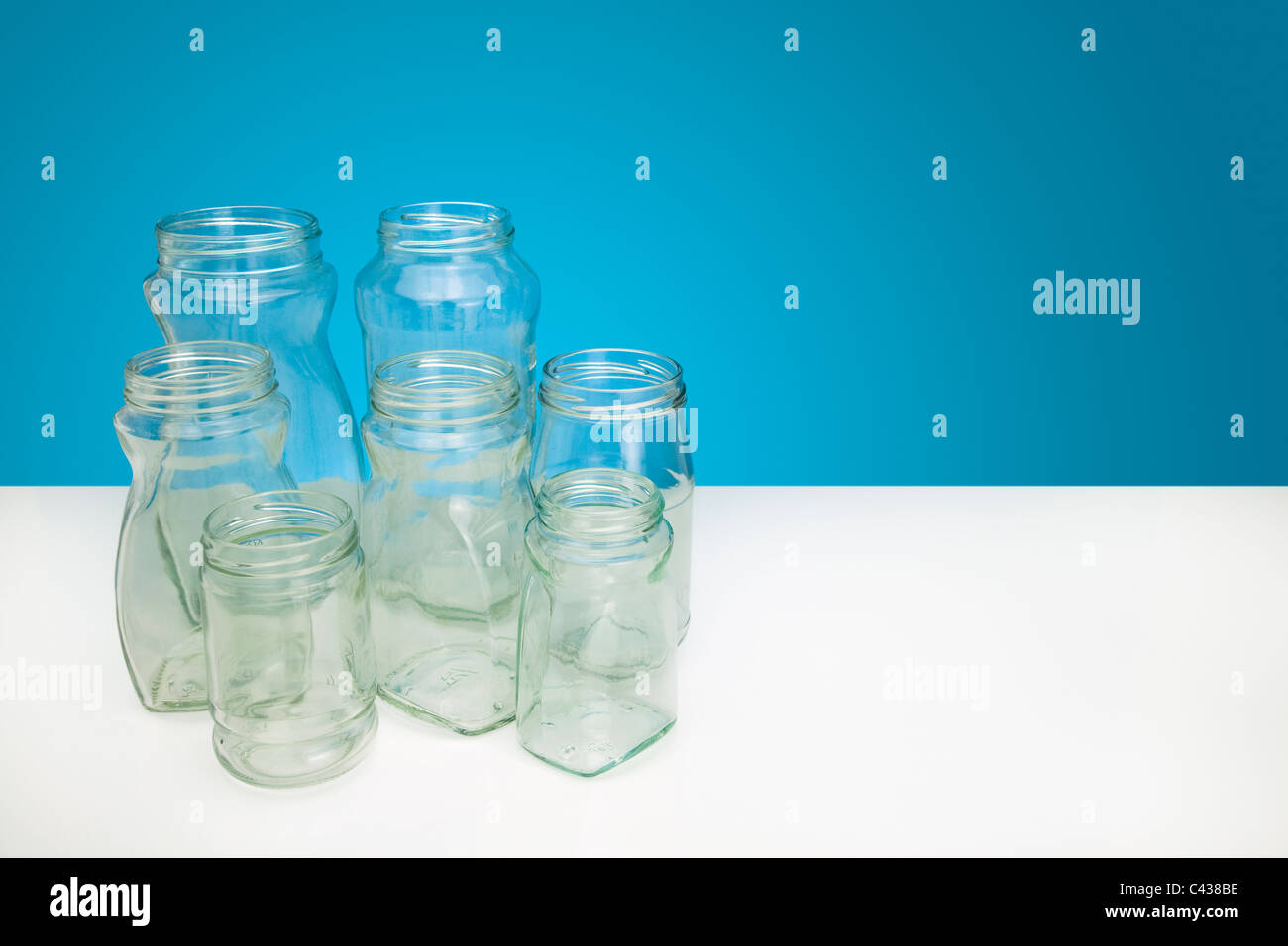 group of empty clear glass bottles Stock Photo