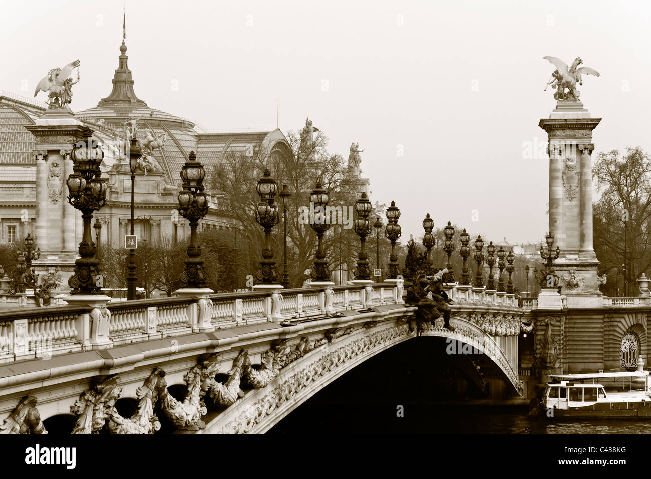 Bridge Alexander III, and the Grand Palace in the background. Paris, France. Stock Photo