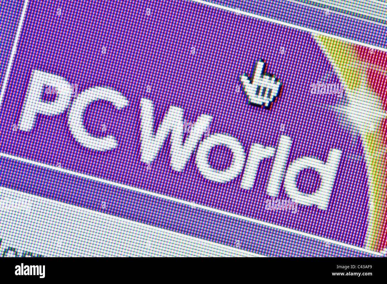 Close up of the PC World logo as seen on its website. (Editorial use only: print, TV, e-book and editorial website). Stock Photo