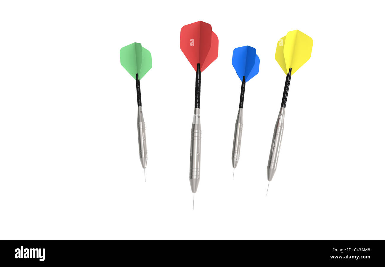 Darts red,green,blue and yellow Stock Photo Alamy