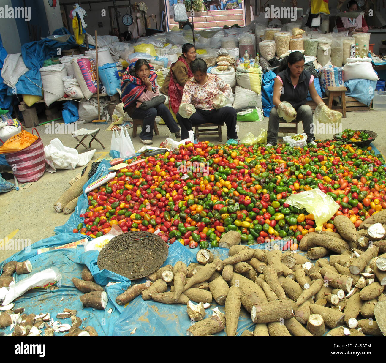 Vegetable market, Ollantaytambo near Cusco, Peru Stock Photo
