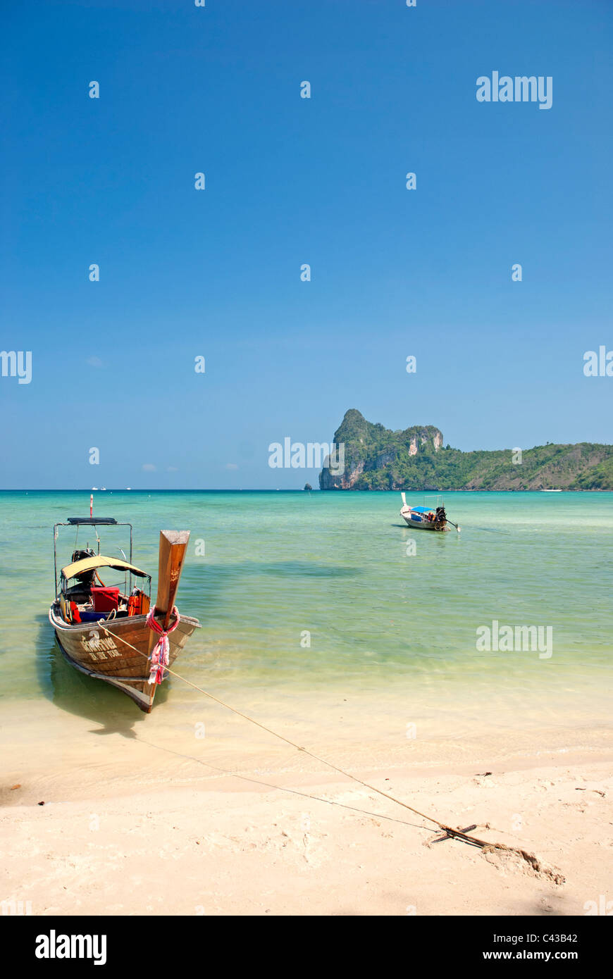 boat on tropical ko phi phi beach in thailand Stock Photo