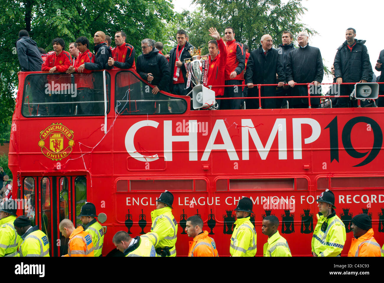 Manchester United Team On Open Top Bus Celebrate Their 19th League Stock Photo Alamy
