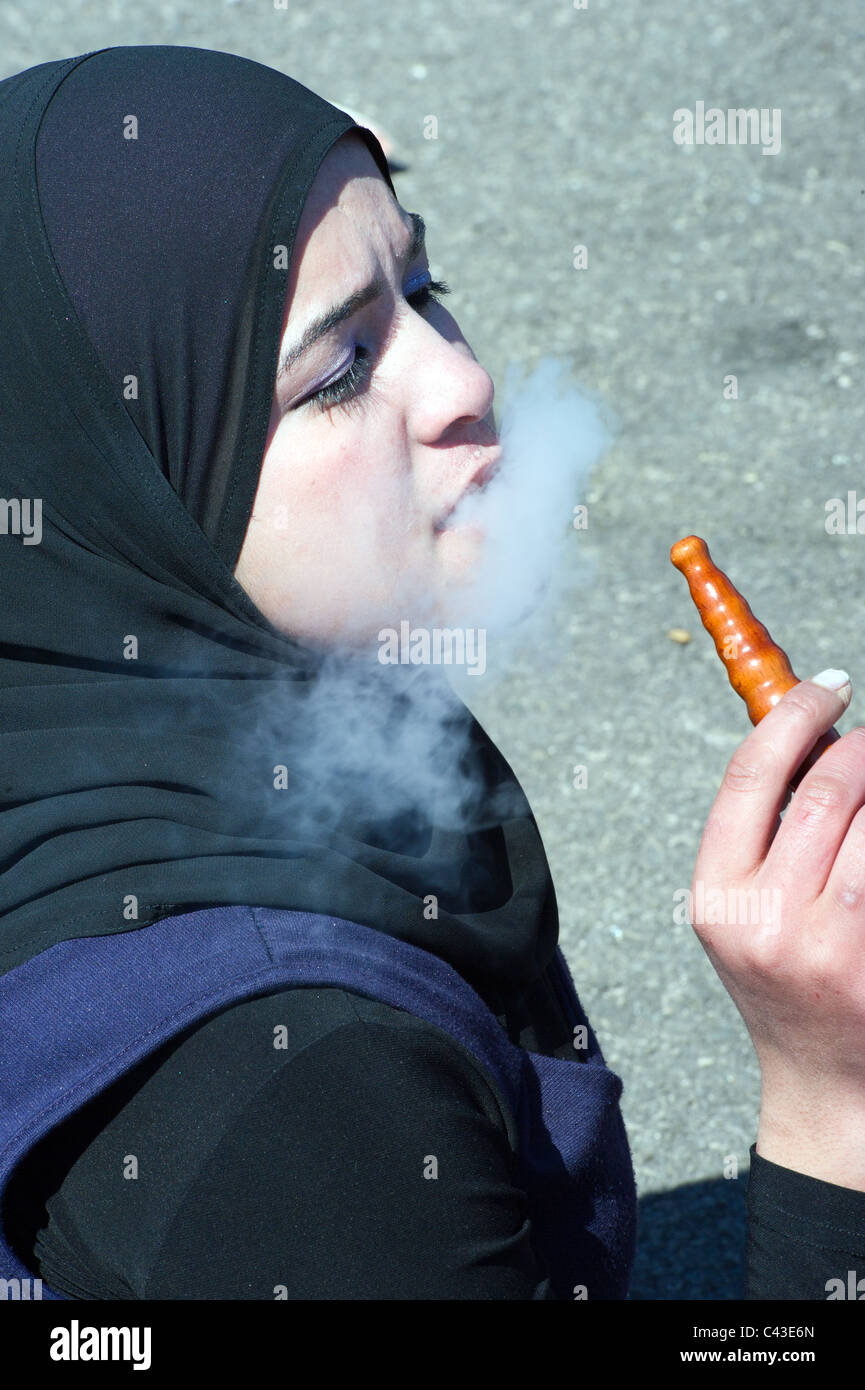 Smoking nargila Beirut Lebanon Stock Photo
