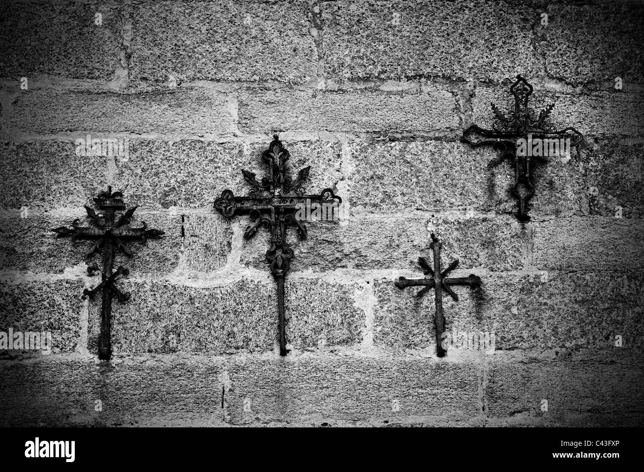 Italy, Crosses on a wall Stock Photo