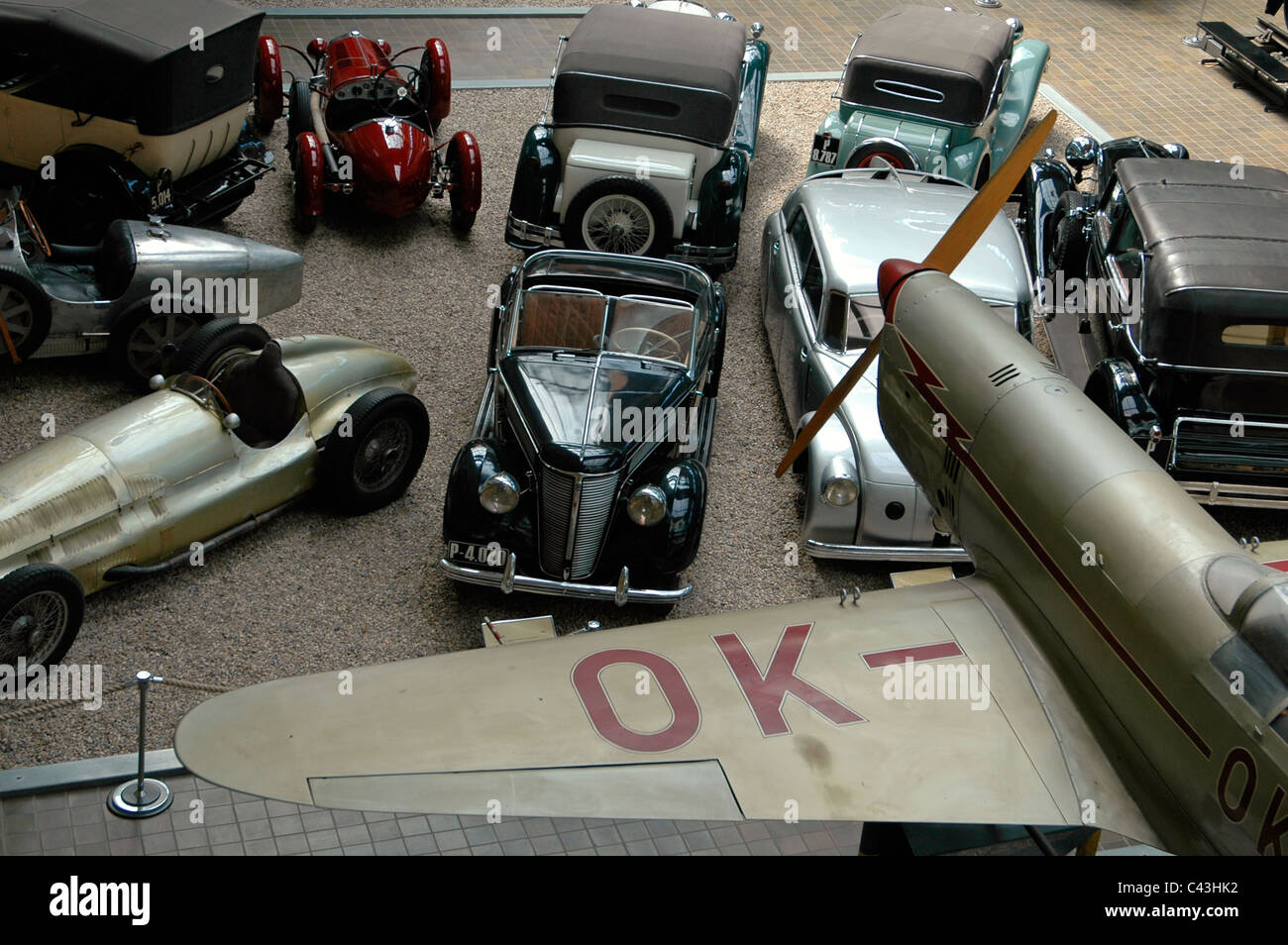 Collection of vintage automobiles displayed at the “transportation hall in the ”National Technical Museum in Prague Czech republic Stock Photo