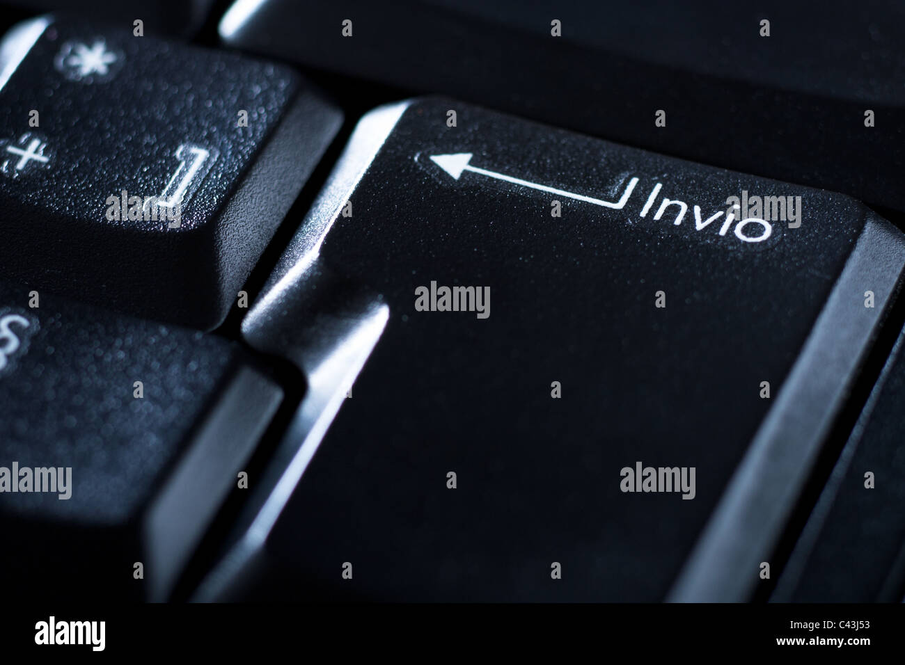 Black Italian Keyboard, 'Invio' Key Stock Photo