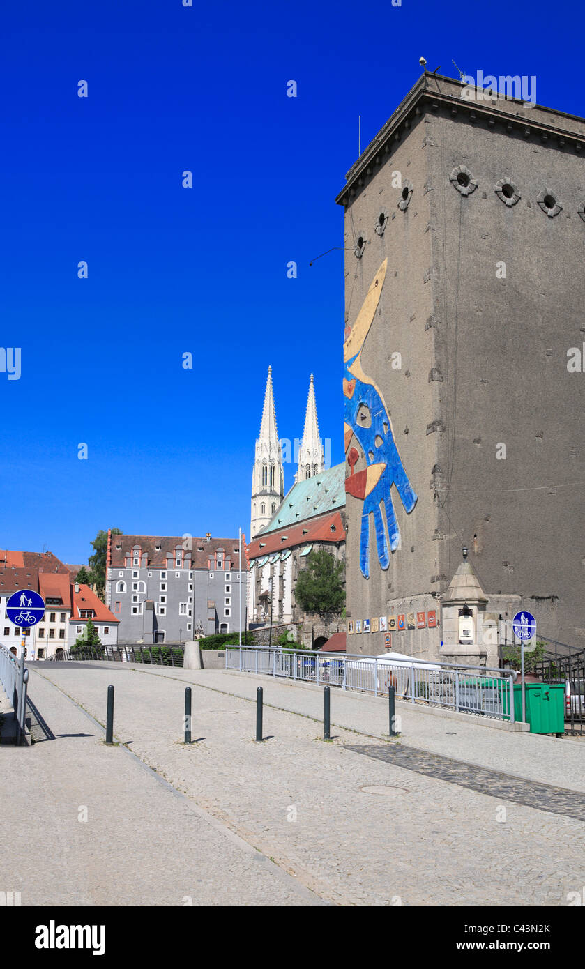 former dreiradenmühle with old town bridge between görlitz and zgorzelec. poland, germany, europe Stock Photo