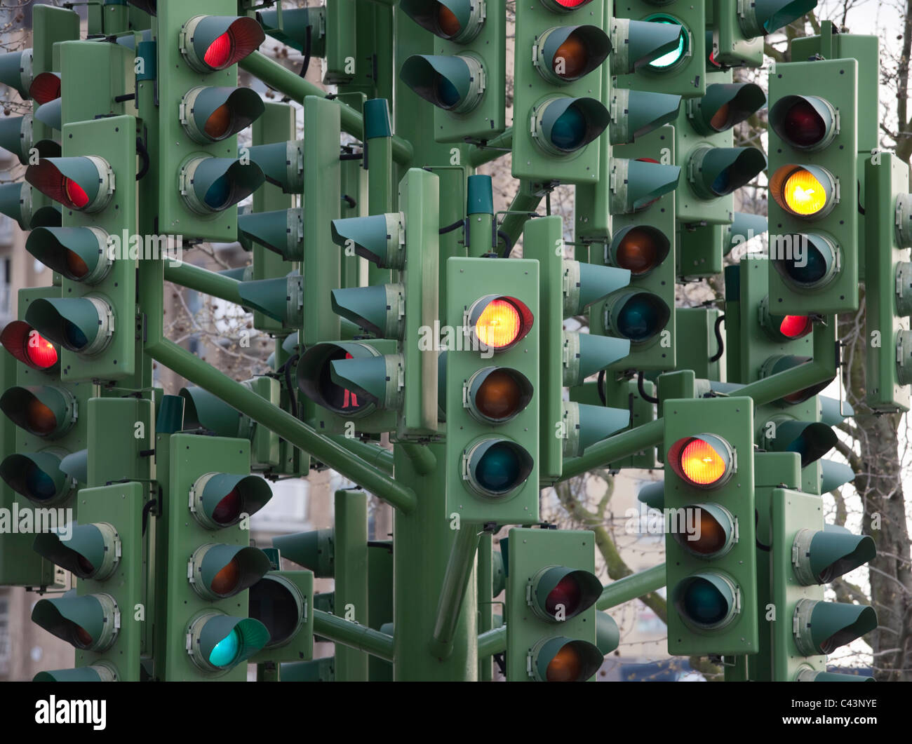 Traffic light tree sculpture; London; England Stock Photo Alamy