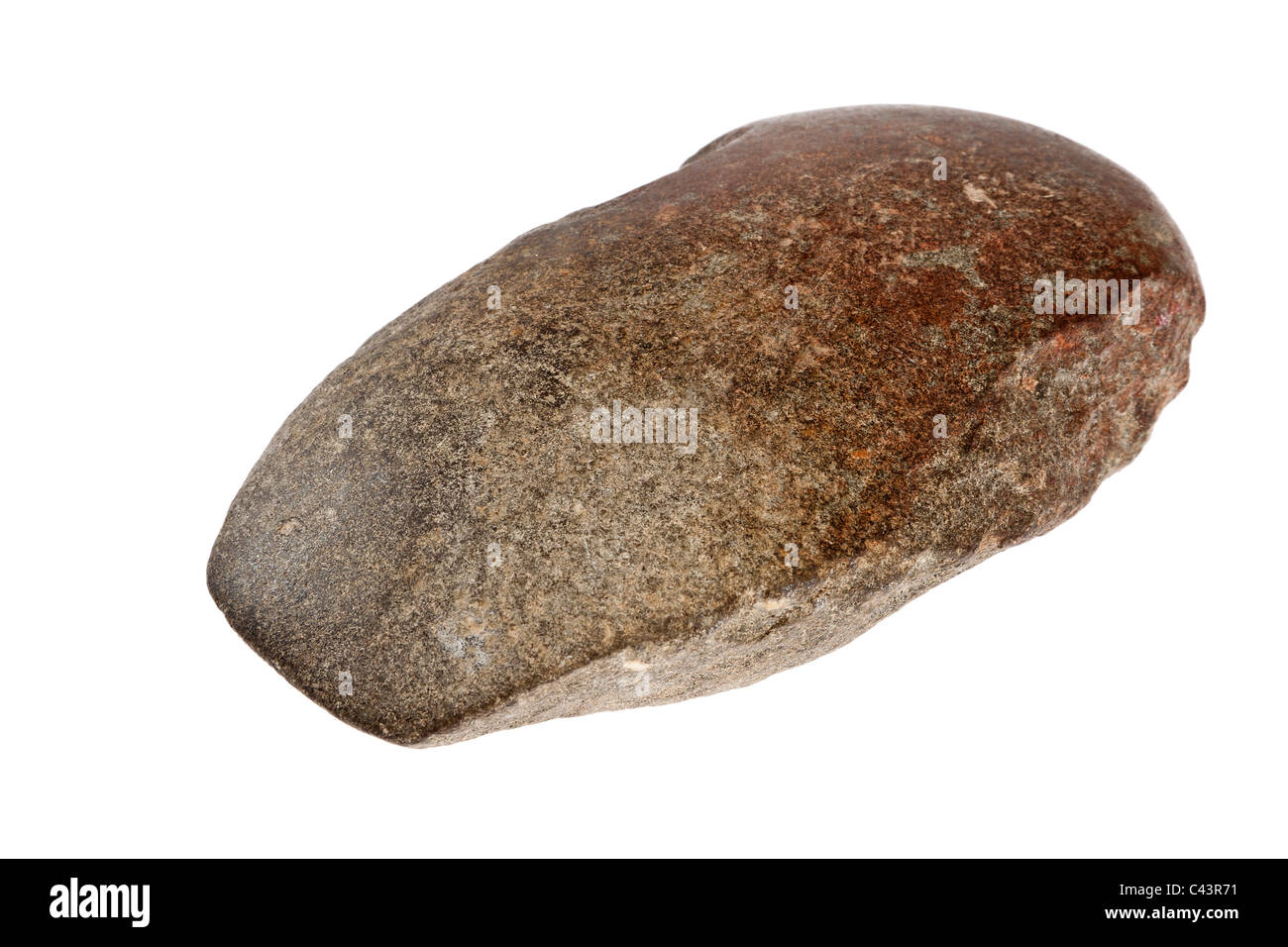 Stone age tool implement photographed against a pure white background. JMH4957 Stock Photo