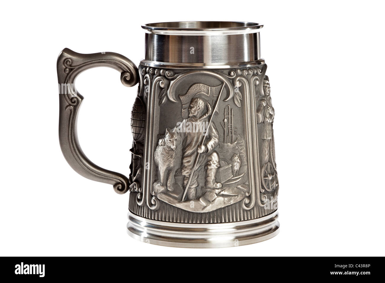 Norway's Roald Amundsen portrayed on Royal Geographical Society sesquicentennial pewter tankard 1830-1980 JMH4960 Stock Photo