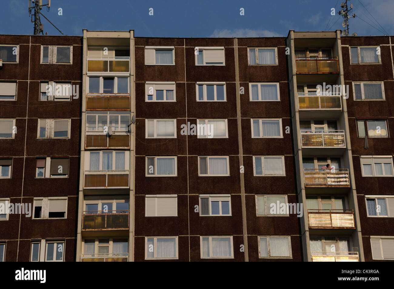 Eastern Bloc style residential apartment blocks in Hungary. Stock Photo